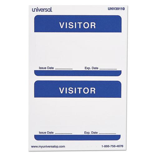 "Visitor" Self-Adhesive Name Badges, 3 1/2 x 2 1/4, White/Blue, 100/Pack. Picture 2