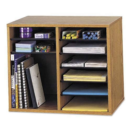 Wood/Fiberboard Literature Sorter, 12 Compartments, 19.63 x 11.88 x 16.13, Oak. Picture 3