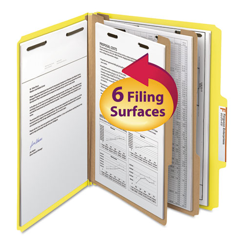 Colored Top Tab Classification Folders, 2 Dividers, Letter Size, Yellow, 10/Box. Picture 1
