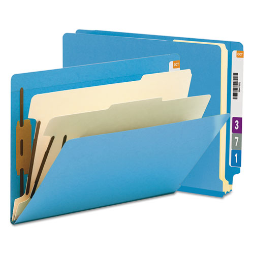 Colored End Tab Classification Folders w/ Dividers, 2 Dividers, Letter Size, Blue, 10/Box. The main picture.