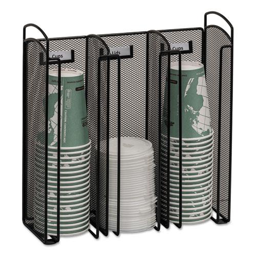 Onyx Breakroom Organizers, 3 Compartments, 12.75 x 4.5 x 13.25, Steel Mesh, Black. Picture 1