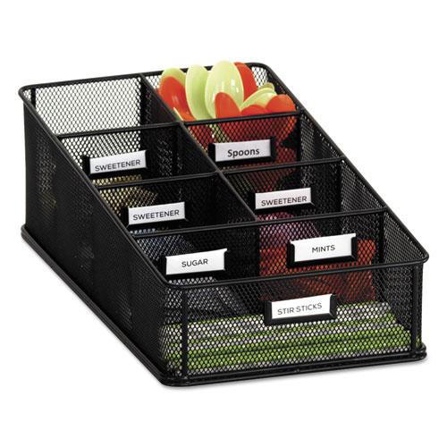 Onyx Breakroom Organizers, 7 Compartments, 16 x 8.5 x 5.25, Steel Mesh, Black. Picture 1