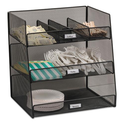 Onyx Breakroom Organizers, 3 Compartments,14.63 x 11.75 x 15, Steel Mesh, Black. Picture 1