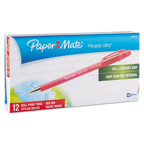 FlexGrip Ultra Recycled Ballpoint Pen, Stick, Medium 1 mm, Red Ink, Red Barrel, Dozen. Picture 2