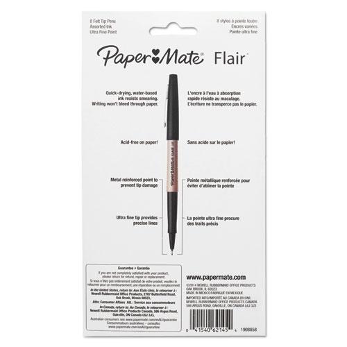 Flair Felt Tip Porous Point Pen, Stick, Extra-Fine 0.4 mm, Assorted Ink and Barrel Colors, 8/Pack. Picture 5