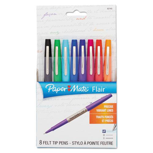 Flair Felt Tip Porous Point Pen, Stick, Extra-Fine 0.4 mm, Assorted Ink and Barrel Colors, 8/Pack. Picture 2