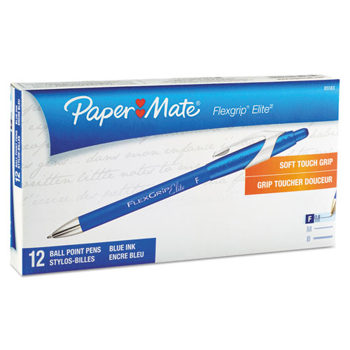 FlexGrip Elite Ballpoint Pen, Retractable, Fine 0.8 mm, Blue Ink, Blue Barrel, Dozen. Picture 2
