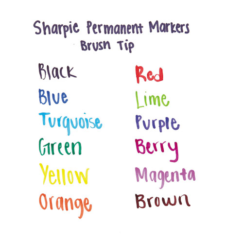 Brush Tip Permanent Marker, Medium Brush Tip, Assorted Colors, 12/Set. Picture 5