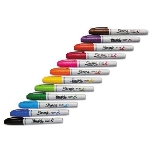 Brush Tip Permanent Marker, Medium Brush Tip, Assorted Colors, 12/Set. Picture 3