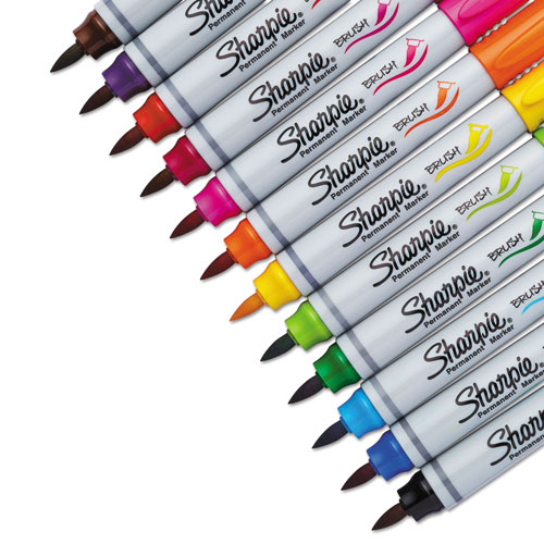 Brush Tip Permanent Marker, Medium Brush Tip, Assorted Colors, 12/Set. Picture 4