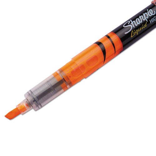 Liquid Pen Style Highlighters, Fluorescent Orange Ink, Chisel Tip, Orange/Black/Clear Barrel, Dozen. Picture 3