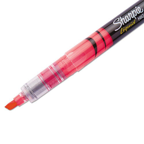 Liquid Pen Style Highlighters, Fluorescent Pink Ink, Chisel Tip, Pink/Black/Clear Barrel, Dozen. Picture 2