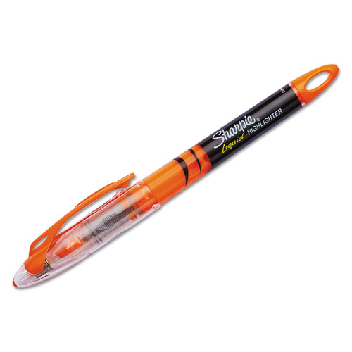 Liquid Pen Style Highlighters, Fluorescent Orange Ink, Chisel Tip, Orange/Black/Clear Barrel, Dozen. Picture 1
