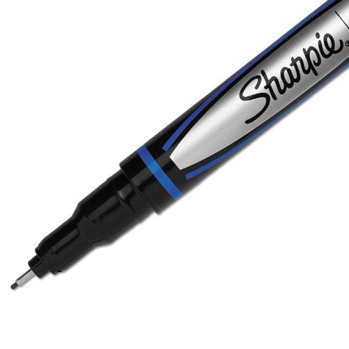 Water-Resistant Ink Porous Point Pen, Stick, Fine 0.4 mm, Blue Ink, Black/Gray/Blue Barrel, Dozen. Picture 4