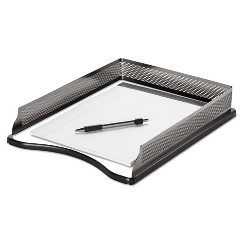 Distinctions Desk Tray, 1 Section, Letter Size Files, 8.5" x 11", Black/Silver. Picture 2