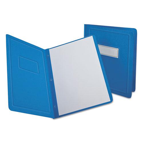 Title Panel and Border Front Report Cover, 3-Prong Fastener, Panel and Border Cover, 0.5" Cap, 8.5 x 11, Light Blue, 25/Box. Picture 1
