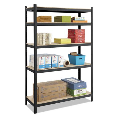 Boltless Steel/Particleboard Shelving, Five-Shelf, 48w x 18d x 72h, Black. Picture 2