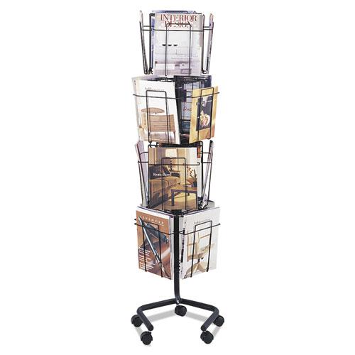 Wire Rotary Display Racks, 16 Compartments, 15w x 15d x 60h, Charcoal. Picture 3