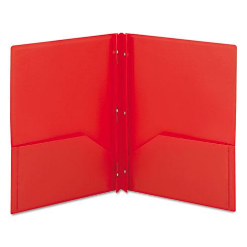 Poly Two-Pocket Folder w/Fasteners, 11 x 8 1/2, Red, 25/Box. Picture 2