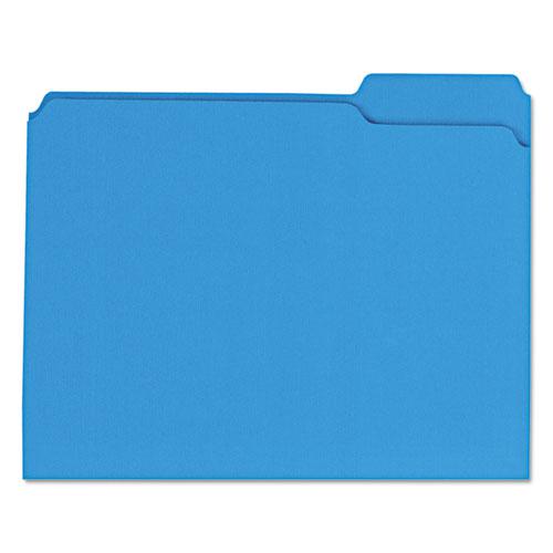 Reinforced Top-Tab File Folders, 1/3-Cut Tabs: Assorted, Letter Size, 1" Expansion, Blue, 100/Box. Picture 5