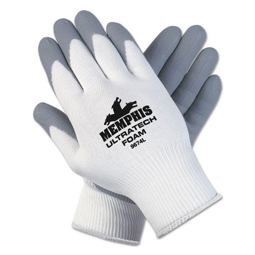 Ultra Tech Foam Seamless Nylon Knit Gloves, X-Large, White/Gray, Dozen. Picture 1