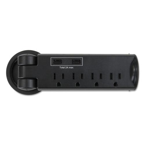 Pull-Up Power Module, 4 Outlets, 2 USB Ports, 8 ft Cord, Black. Picture 1