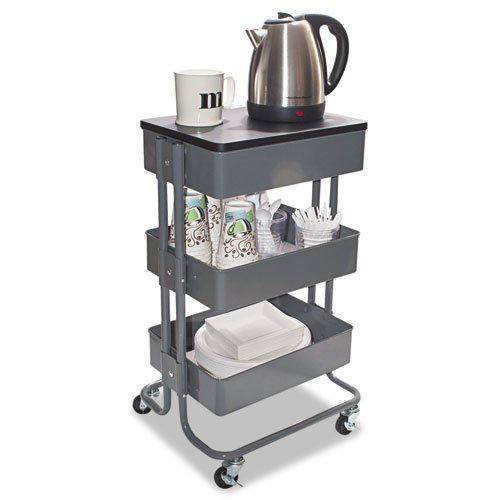 Adjustable Multi-Use Storage Cart and Stand-Up Workstation, 15.25" x 11" x 18.5" to 39", Gray. Picture 2