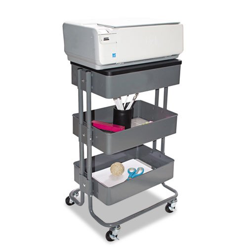 Adjustable Multi-Use Storage Cart and Stand-Up Workstation, 15.25" x 11" x 18.5" to 39", Gray. Picture 3
