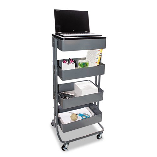 Adjustable Multi-Use Storage Cart and Stand-Up Workstation, 15.25" x 11" x 18.5" to 39", Gray. Picture 1