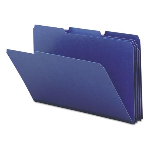 Expanding Recycled Heavy Pressboard Folders, 1/3-Cut Tabs: Assorted, Legal Size, 1" Expansion, Dark Blue, 25/Box. The main picture.