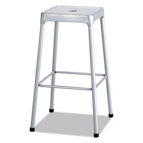 Bar-Height Steel Stool, Backless, Supports Up to 250 lb, 29" Seat Height, Silver. Picture 1