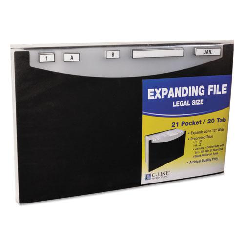 21-Pocket Stand-Up Design Expanding File, 12" Expansion, 21 Sections, 1/5-Cut Tabs, Legal Size, Black. Picture 5