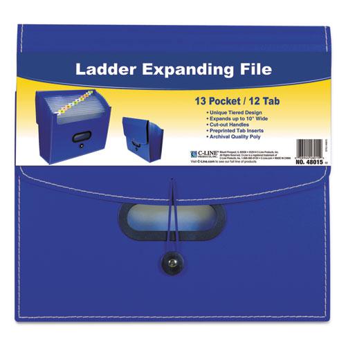 13-Pocket Ladder Expanding File, 10" Expansion, 13 Sections, 1/13-Cut Tab, Letter Size, Blue. Picture 7