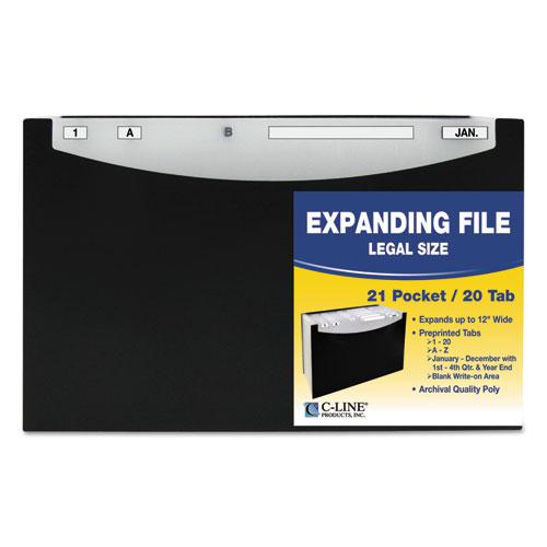 21-Pocket Stand-Up Design Expanding File, 12" Expansion, 21 Sections, 1/5-Cut Tabs, Legal Size, Black. Picture 3