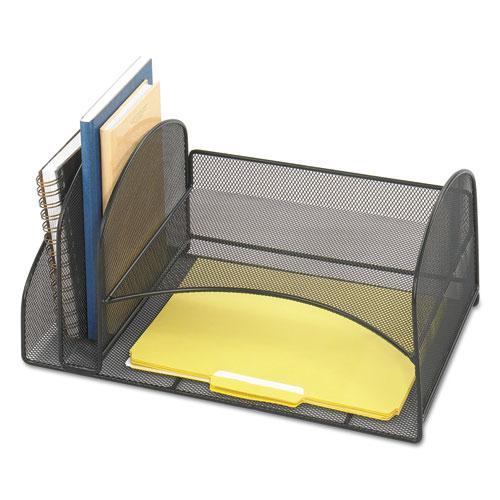 Onyx Mesh Desk Organizer, Two Vertical/Two Horizontal Sections, Steel Mesh, 17 x 10.75 x 7.75, Black. Picture 3