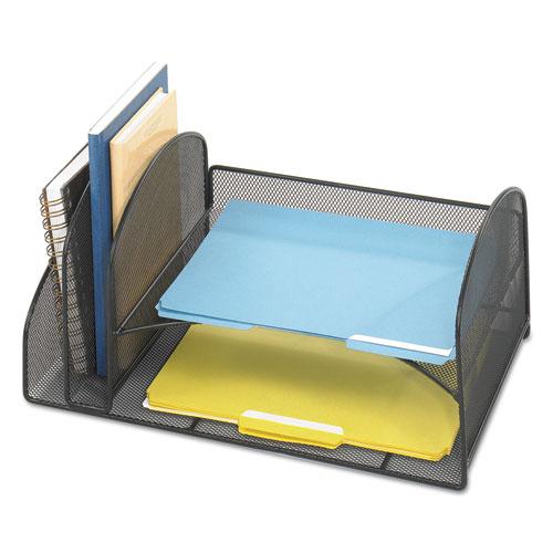 Onyx Mesh Desk Organizer, Two Vertical/Two Horizontal Sections, Steel Mesh, 17 x 10.75 x 7.75, Black. Picture 2