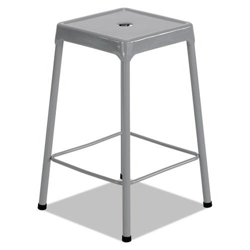 Counter-Height Steel Stool, Backless, Supports Up to 250 lb, 25" Seat Height, Silver. Picture 1