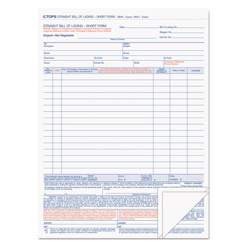 Bill of Lading, Three-Part Carbonless, 8.5 x 11, 50 Forms Total. Picture 1