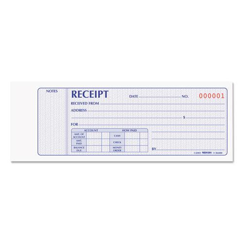 Receipt Book, Two-Part Carbonless, 7 x 2.75, 4 Forms/Sheet, 100 Forms Total. Picture 1