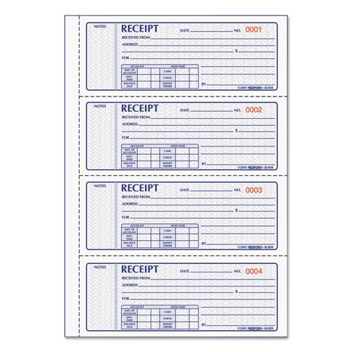Money Receipt Book, Softcover, Three-Part Carbonless, 7 x 2.75, 4 Forms/Sheet, 100 Forms Total. Picture 1