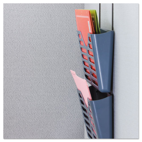 Recycled Plastic Cubicle Triple File Pocket, Cubicle Pins Mount, 13.5 x 4.75 x 28, Charcoal. Picture 2