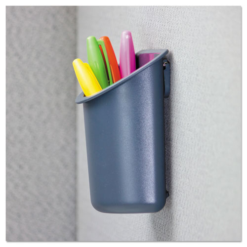 Recycled Plastic Cubicle Pencil Cup, 4.25 x 2.5 x 5, Wall Mount, Charcoal. Picture 2