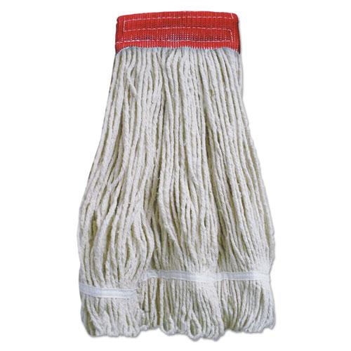 Wideband Looped-End Mop Heads, 20 oz, Natural w/Red Band, 12/Carton. Picture 1