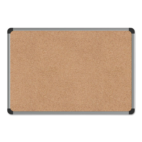 Cork Board with Aluminum Frame, 24 x 18, Natural, Silver Frame. Picture 1