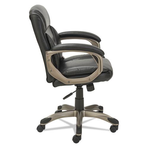 Alera Veon Series Low-Back Bonded Leather Task Chair, Supports 275 lb, 17.72" to 20.67" Seat, Black Seat/Back, Graphite Base. Picture 3