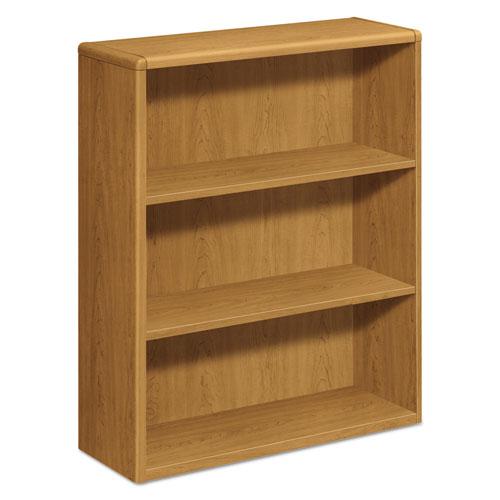 10700 Series Wood Bookcase, Three-Shelf, 36w x 13.13d x 43.38h, Harvest. Picture 1