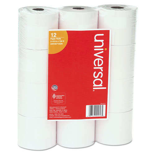 Impact and Inkjet Print Bond Paper Rolls, 0.5" Core, 2.25" x 130 ft, White, 12/Pack. The main picture.
