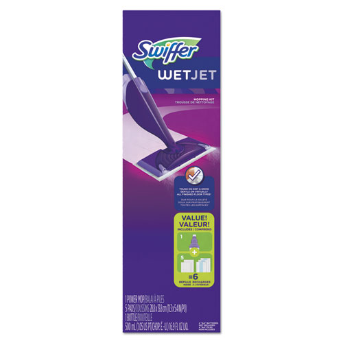 WetJet Mop, 11 x 5 White Cloth Head, 46" Purple/Silver Aluminum/Plastic Handle. Picture 1