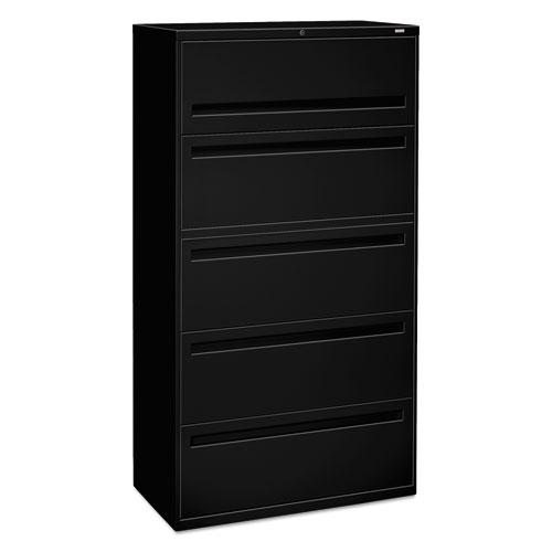 Brigade 700 Series Lateral File, 4 Legal/Letter-Size File Drawers, 1 File Shelf, 1 Post Shelf, Black, 36" x 18" x 64.25". Picture 1