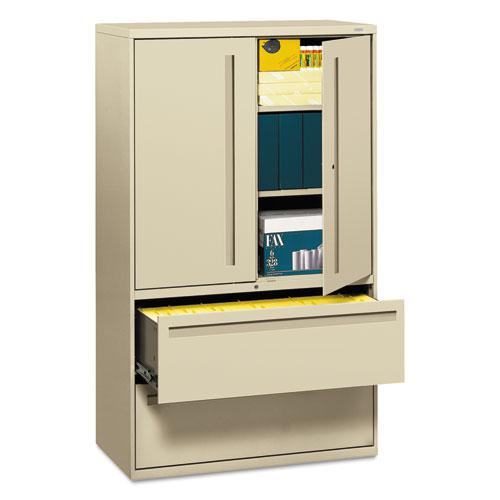 Brigade 700 Series Lateral File, Three-Shelf Enclosed Storage, 2 Legal/Letter-Size File Drawers, Putty, 42" x 18" x 64.25". Picture 1